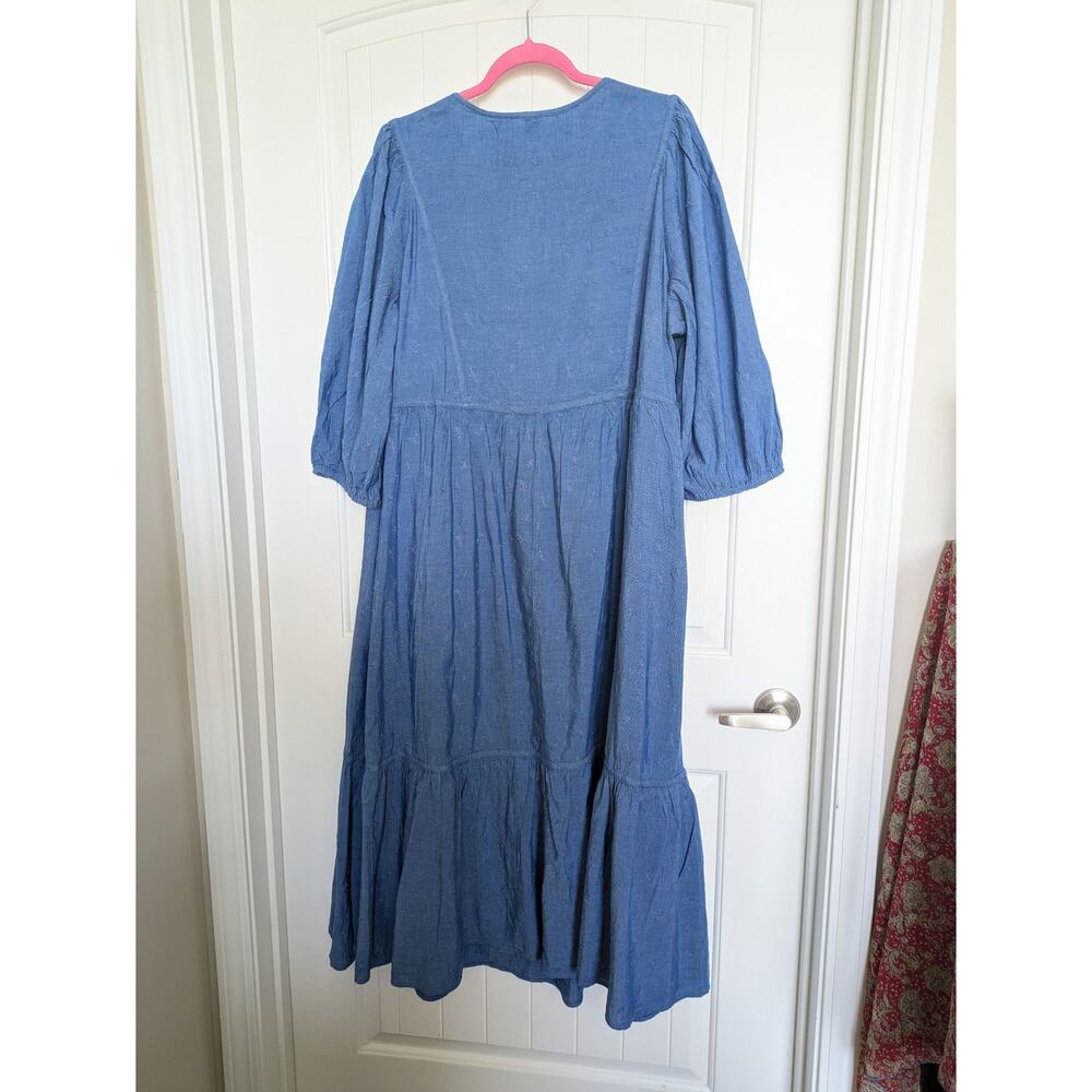 NWT Old Navy Tiered Denim Dress Women 2X Blue Cotton Embroidered Cottage Western - Picture 4 of 8